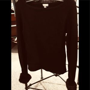 Black XOXO Blouse with Fur Collared  Sleeves